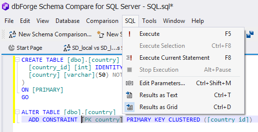 SQL menu